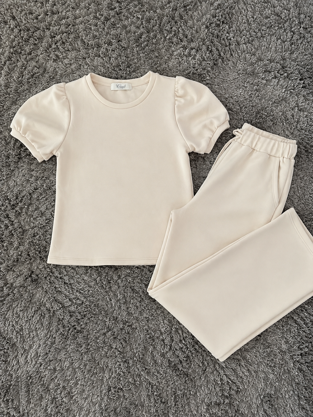 Puff Sleeve Cream Set (Top + Pants)