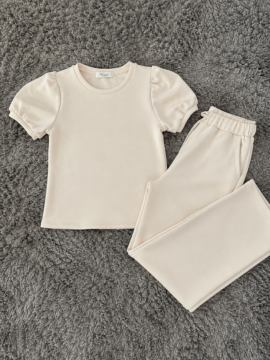 Puff Sleeve Cream Set (Top + Pants)