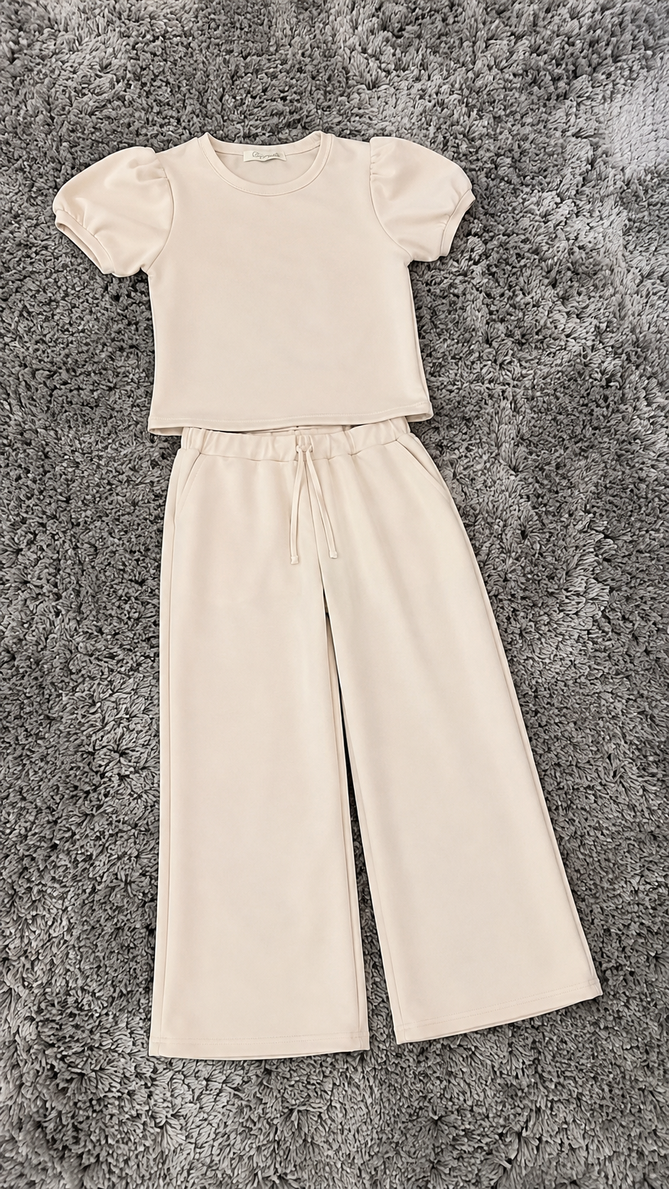 Puff Sleeve Cream Set (Top + Pants)