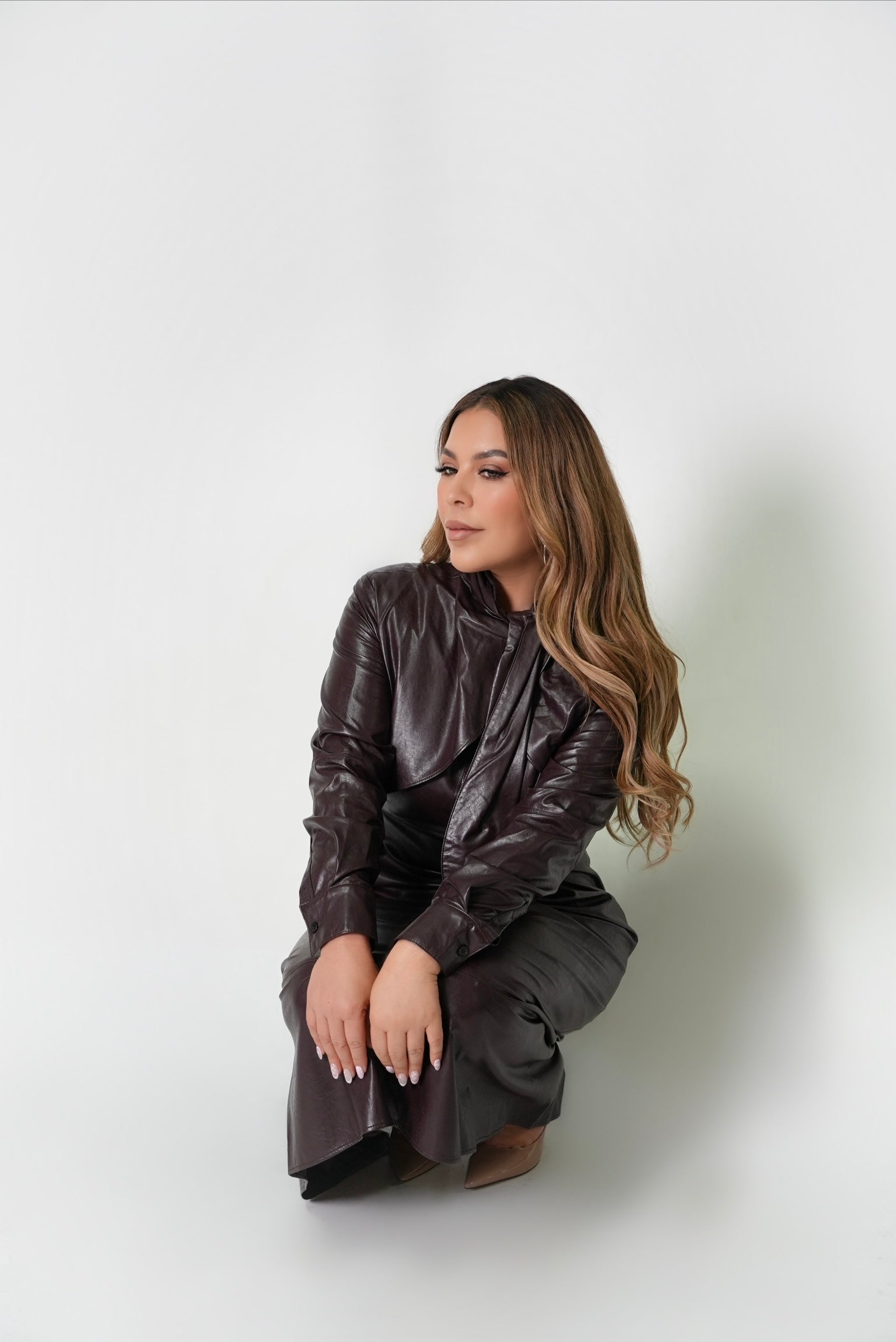 Brown Faux Leather Dress