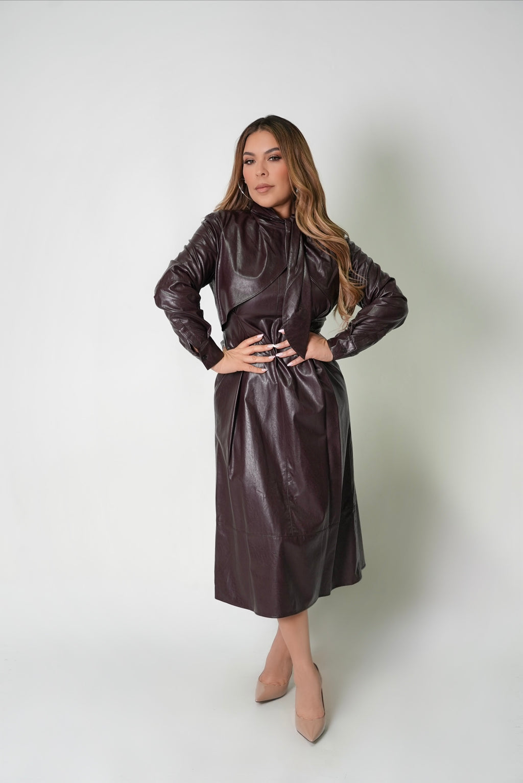 Brown Faux Leather Dress