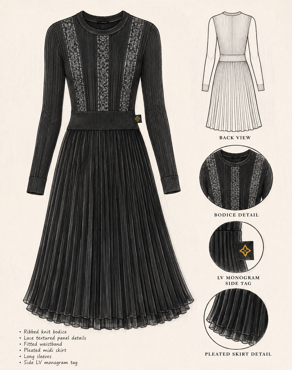 Louis Vuitton Pleated Knit Midi Dress
