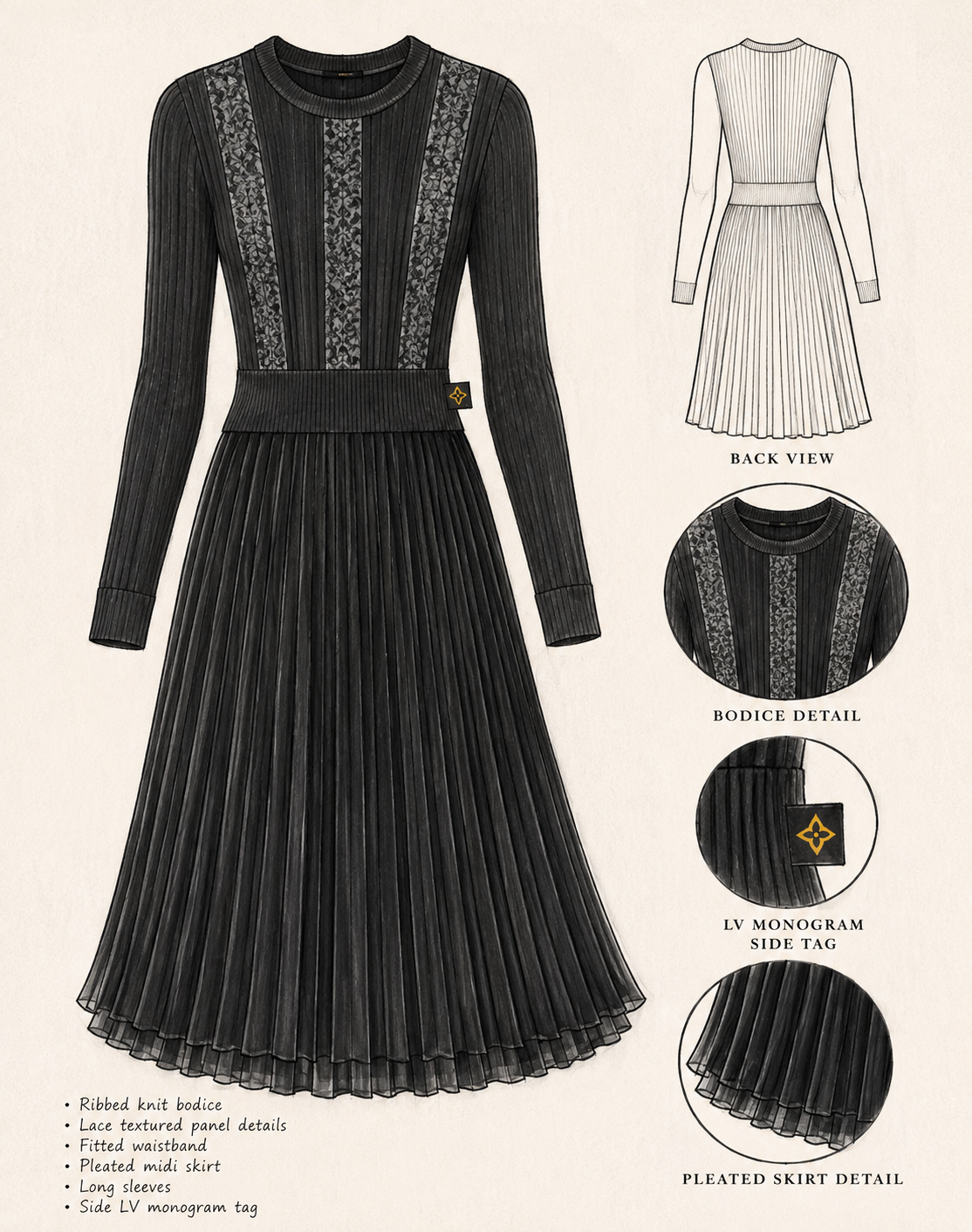 Louis Vuitton Pleated Knit Midi Dress