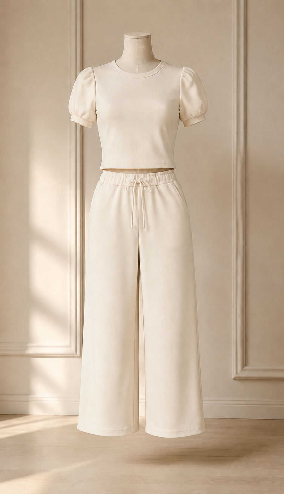 Puff Sleeve Cream Set (Top + Pants)