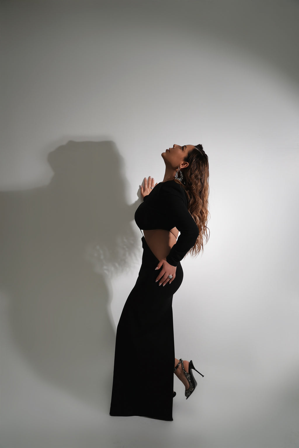 Mônot Black Cutout Crepe Maxi Dress