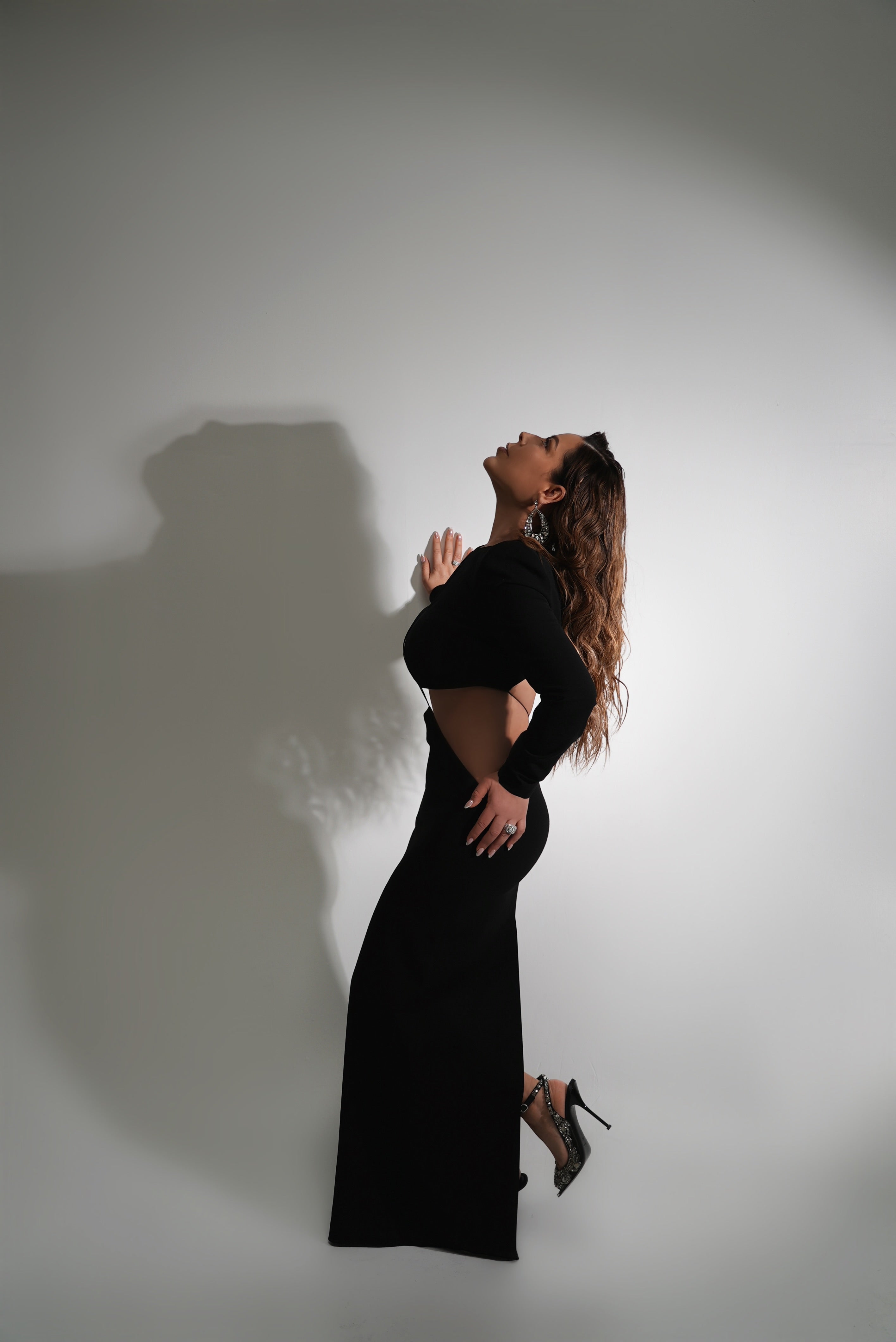 Mônot Black Cutout Crepe Maxi Dress